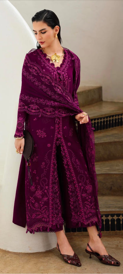 Qalamkar viscose 3piece plum