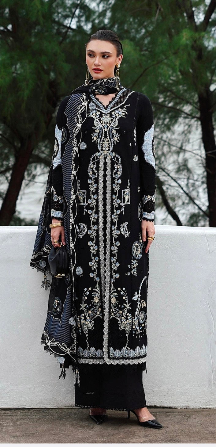 Qalamkar viscose 3piece Black