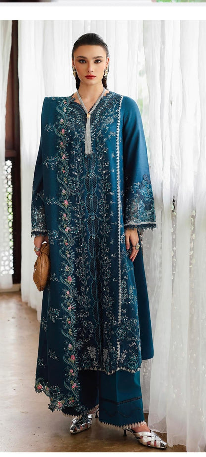Qalamkar viscose 3piece Teal Blue