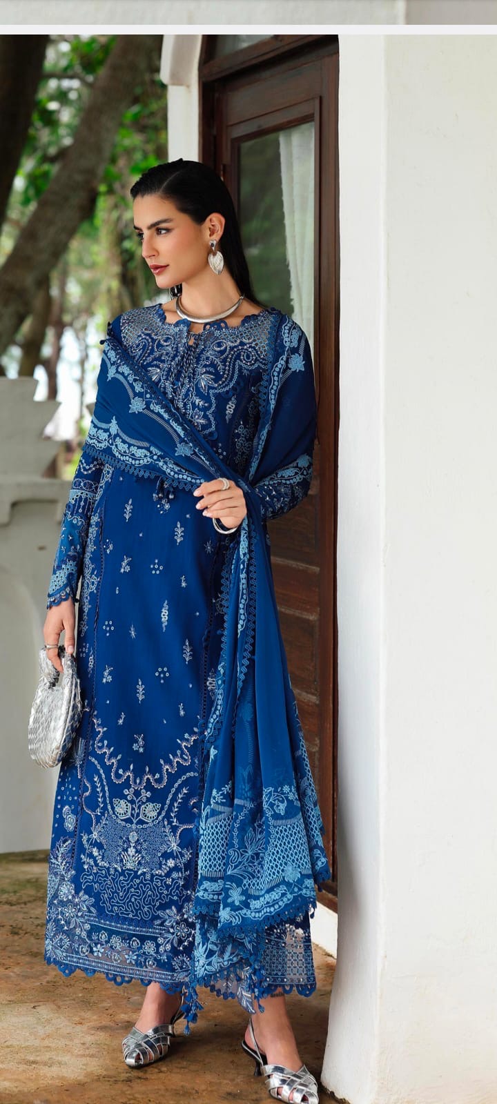 Qalamkar viscose 3piece blue